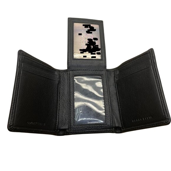 Perry Ellis Men Black Genuine Leather With ID Window & Card Slots Trifold Wallet - Picture 3 of 6